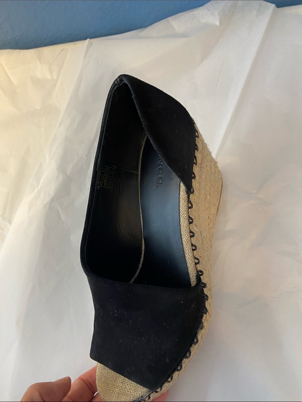 Vince Black Suede Espadrille Wedge Sandals - Picture 5 of 9